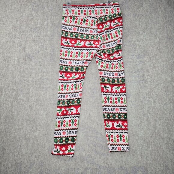 No Boundaries Christmas Leggings L/G Red Green White Festive Polyester Spandex - Picture 2 of 7